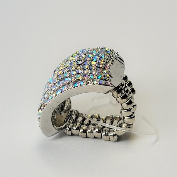 Rhinestone Ring Stretch Adjustable Ring with Aurora Borealis Rhinestones - Picture 12 of 16